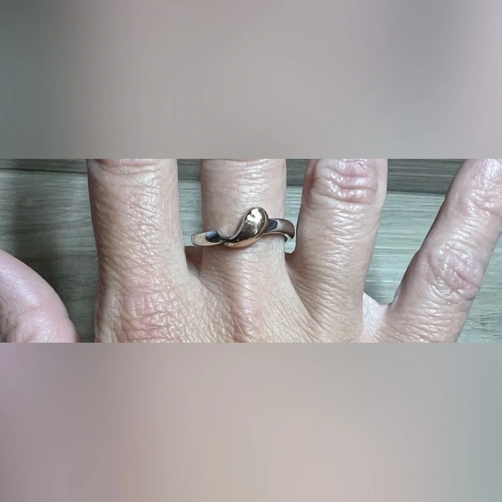 Designer Signed S & G Sterling Silver & 14k Yellow Gold Band Ring, Size 9